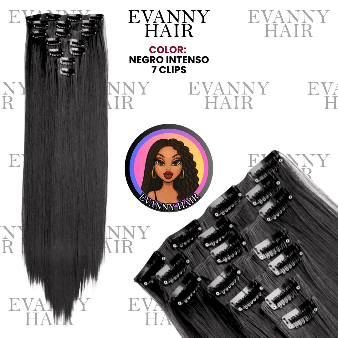 Extensiones De Cabello Negro Intenso 7 Clips 180g 20" Pulgadas